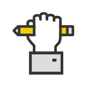 hand holding a pencil icon